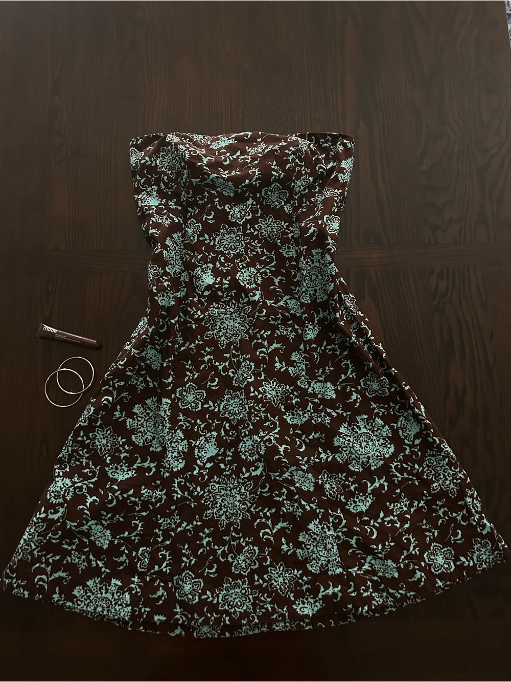 GAP Brown and Mint Floral Strapless Dress
